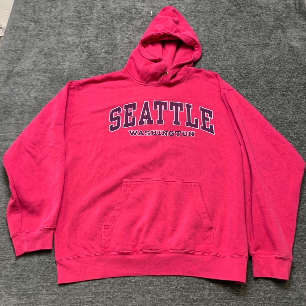 Prairie Mountain Seattle Washington Hoodie Mens XL Pink Cotton Fleece Lined